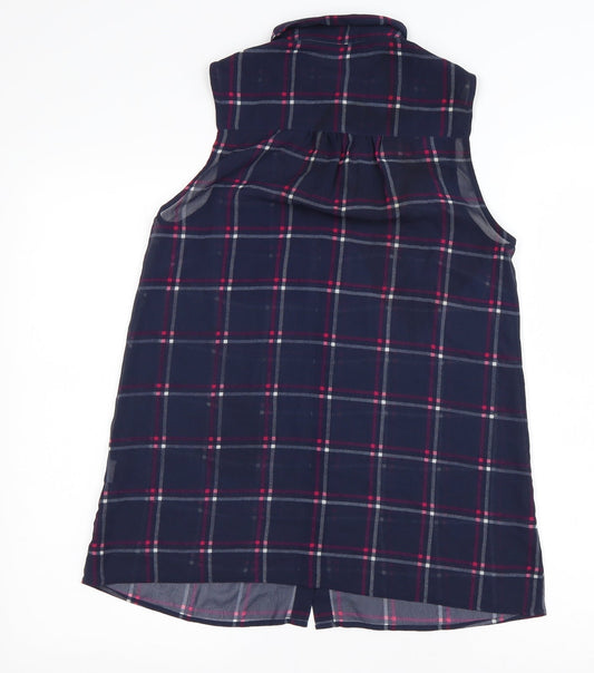 New Look Womens Blue Check Polyester Basic Button-Up Size 8 Collared
