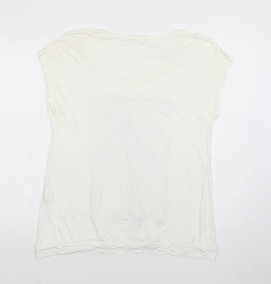 Maloka Womens White Polyester Basic Blouse Size L Round Neck