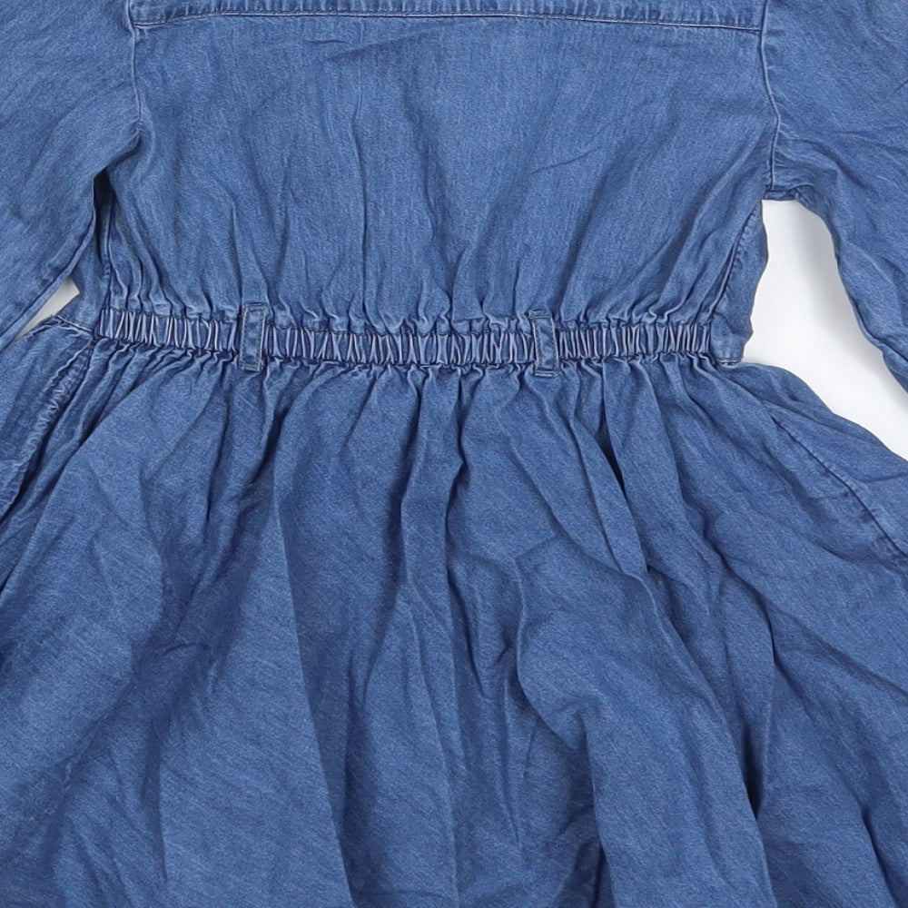 George Girls Blue Cotton Skater Dress Size 4-5 Years Collared Button