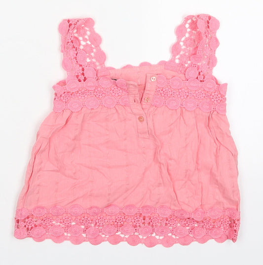 River Island Girls Pink Cotton Basic Tank Size 5 Years Square Neck Button