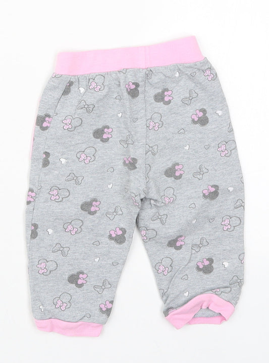Costo Girls Grey Geometric Cotton Sweatpants Trousers Size 12 Months - Minnie Mouse