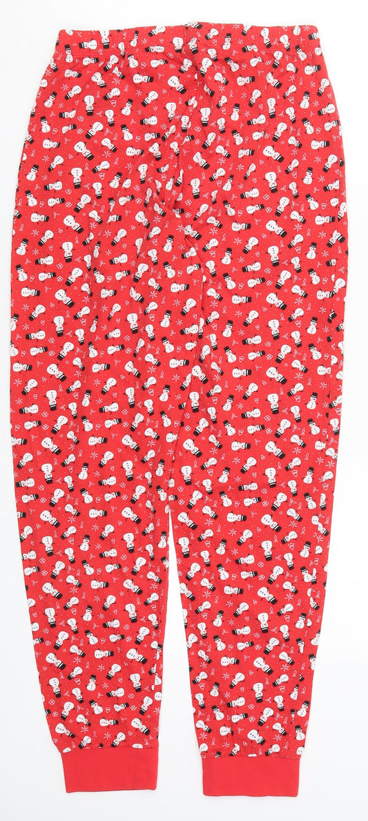 Preworn Womens Red Geometric Cotton Trousers Size S L27 in Regular - Snowman Print Pyjama Pants