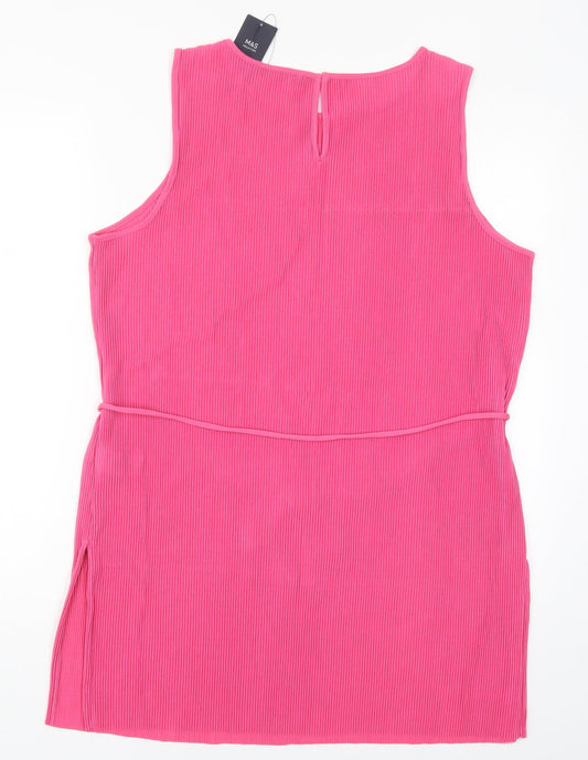 Marks and Spencer Womens Pink Polyester Basic Tank Size 16 Round Neck