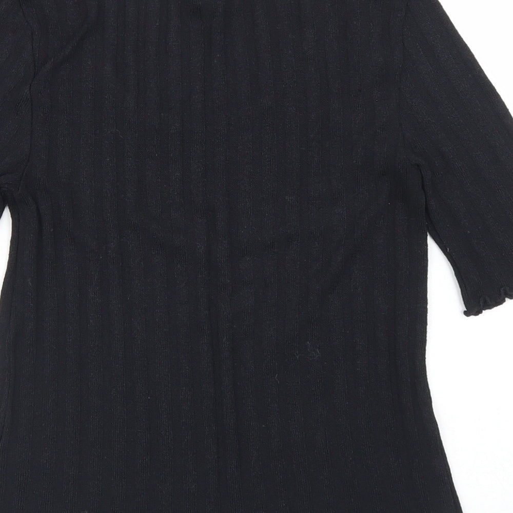 Topshop Womens Black Polyester Cropped T-Shirt Size 6 Round Neck - Lettuce Edging
