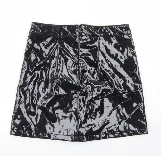 Urban Bliss Womens Black Polyurethane A-Line Skirt Size 8 Zip
