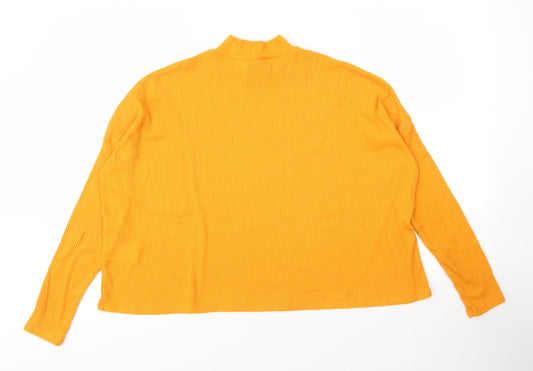 H&M Womens Yellow Polyester Basic Blouse Size S Mock Neck