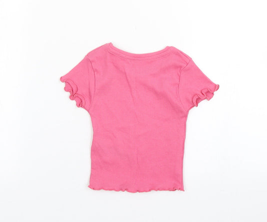 Primark Girls Pink Cotton Basic T-Shirt Size 18-24 Months Round Neck