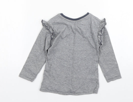Nutmeg Girls Grey Striped Cotton Basic T-Shirt Size 12-18 Months Round Neck