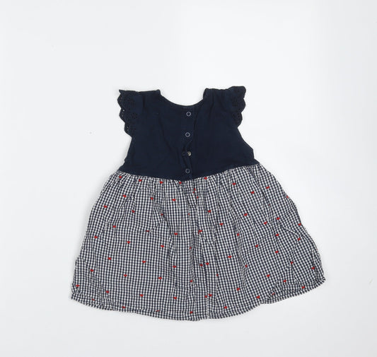 CoolClub Girls Blue Check Cotton Fit & Flare Size 18 Months Round Neck