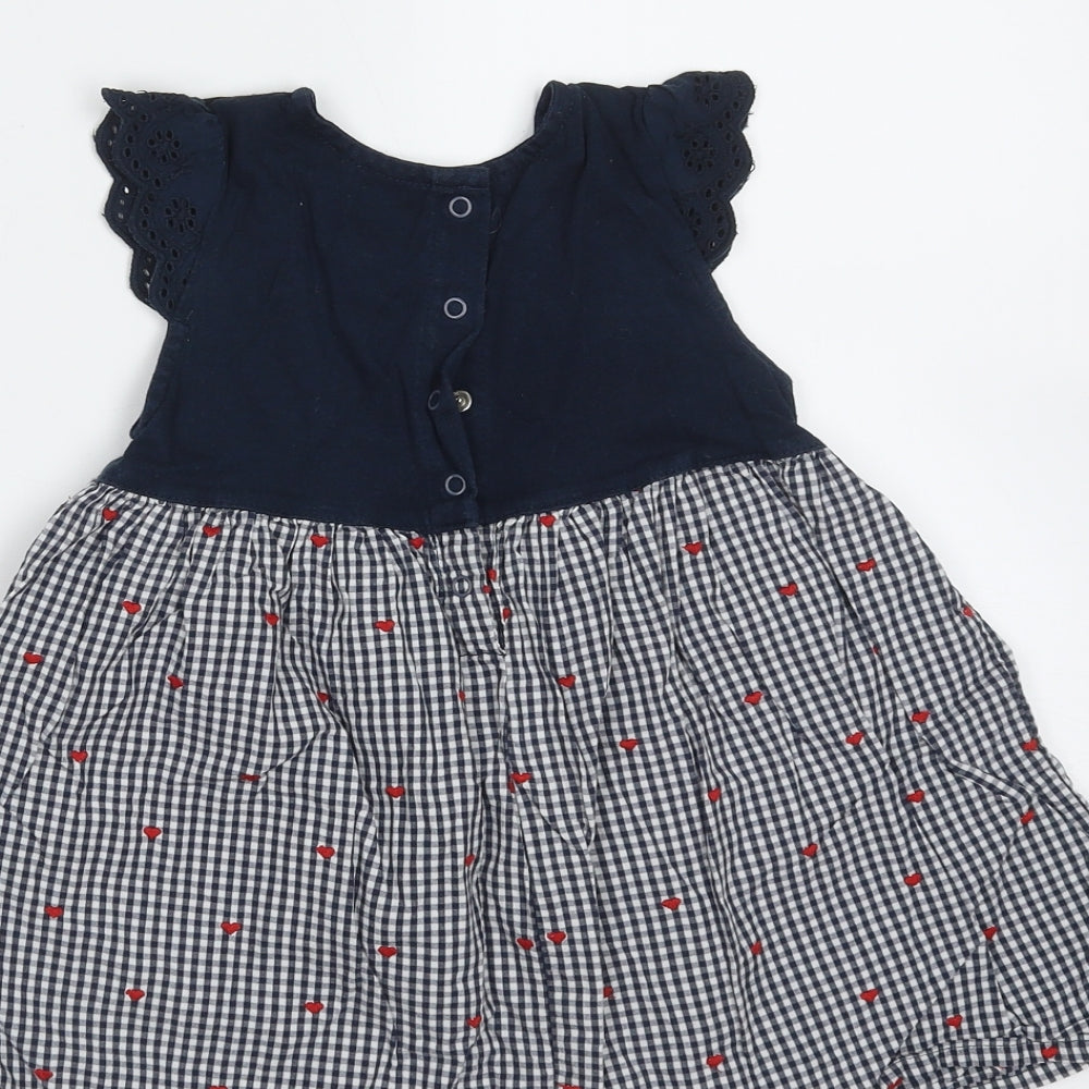 CoolClub Girls Blue Check Cotton Fit & Flare Size 18 Months Round Neck