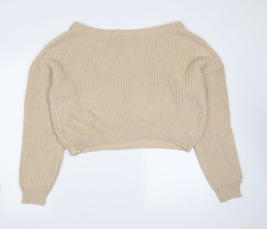 Missguided Womens Beige Round Neck Acrylic Pullover Jumper Size M