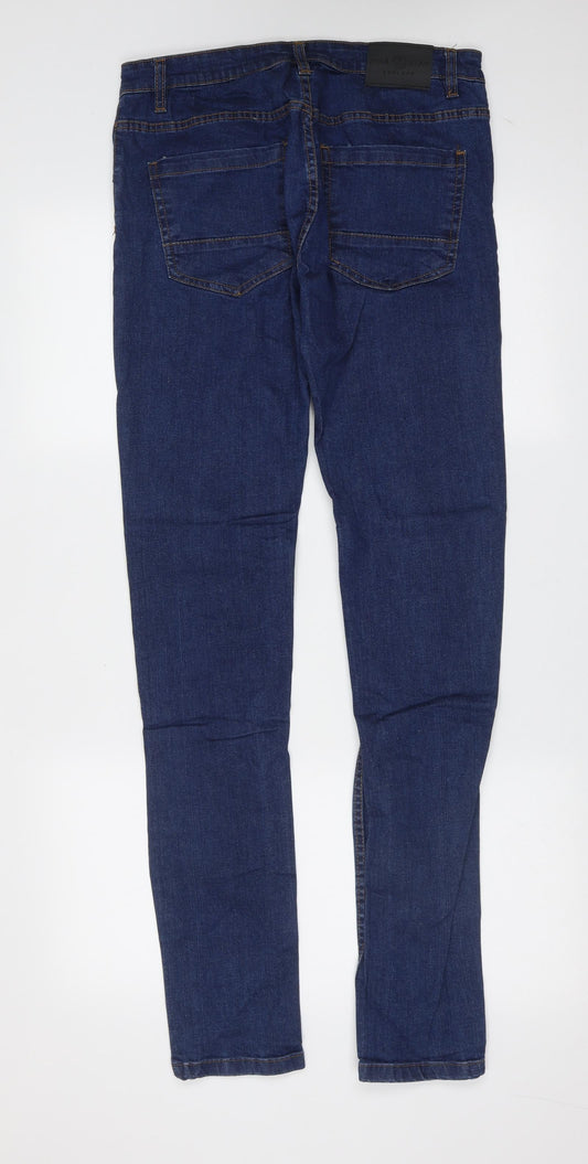Soul Star Mens Blue Cotton Skinny Jeans Size 32 in L35 in Extra-Slim Zip