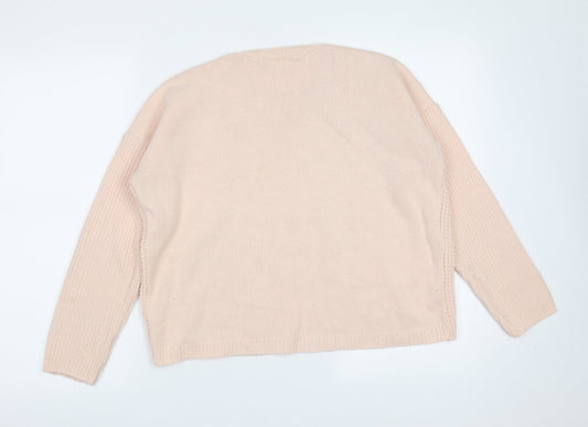 Select Womens Pink Round Neck Geometric Acrylic Pullover Jumper Size M