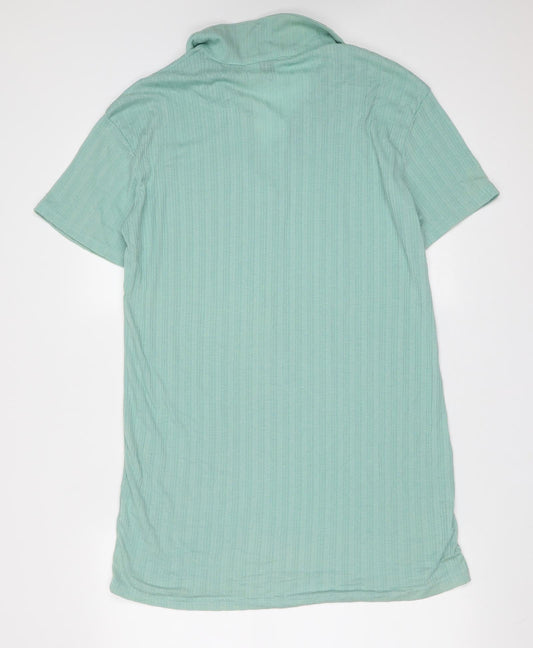 SheIn Womens Green Striped Polyester T-Shirt Dress Size L Collared