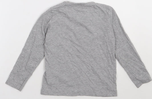 Marks and Spencer Boys Grey Cotton Basic Casual Size 5-6 Years Crew Neck Button