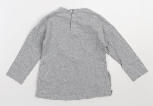 primgle Girls Grey Cotton Basic Casual Size 2-3 Years Crew Neck Buckle - my baby star