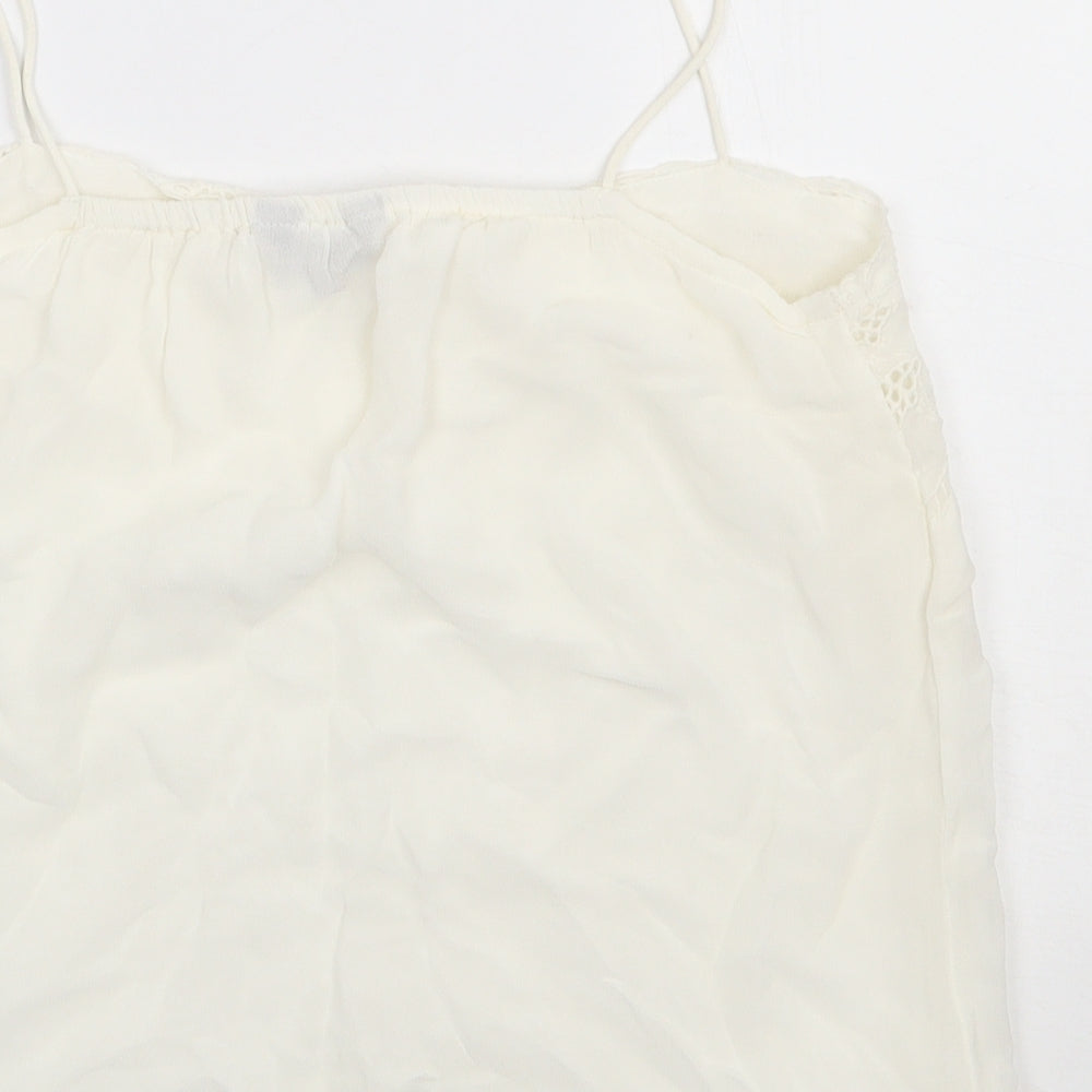 New Look Womens White Viscose Basic Tank Size 10 Square Neck