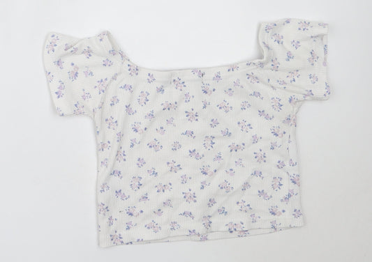 Daisy Street Girls White Floral Polyester Basic T-Shirt Size 8 Years Off the Shoulder