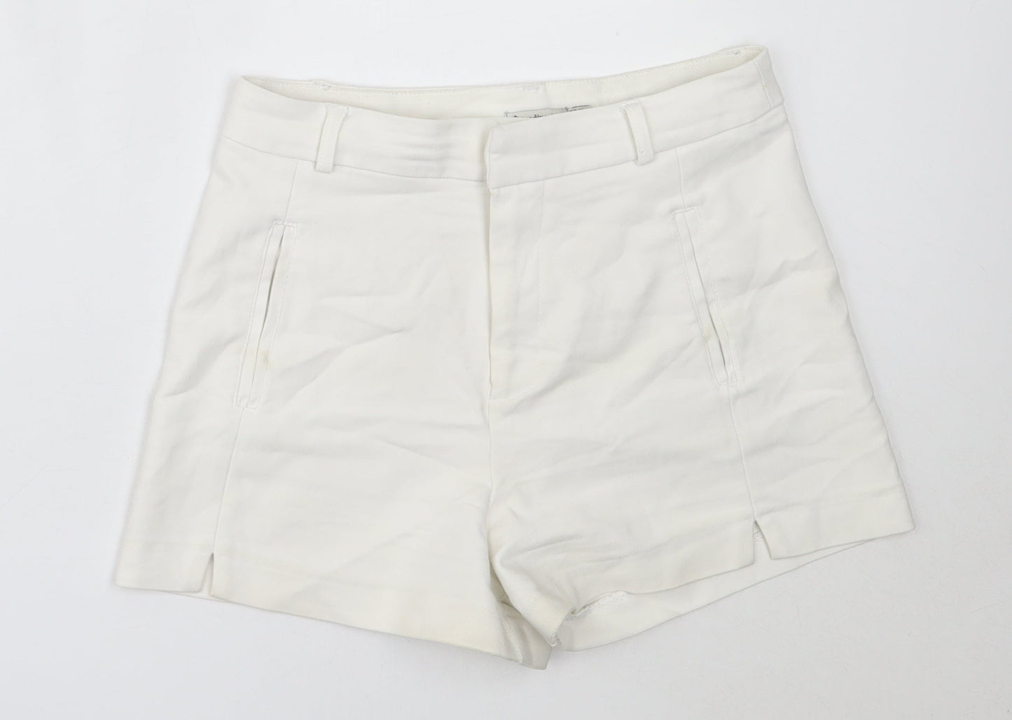 Stradivarius Womens White Cotton Hot Pants Shorts Size 34 Regular