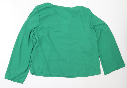 In the Style Womens Green Polyester Basic Blouse Size 14 V-Neck