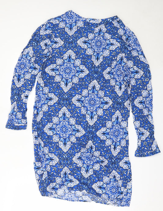 Real Clothing Womens Blue Geometric Viscose Mini Size XL V-Neck