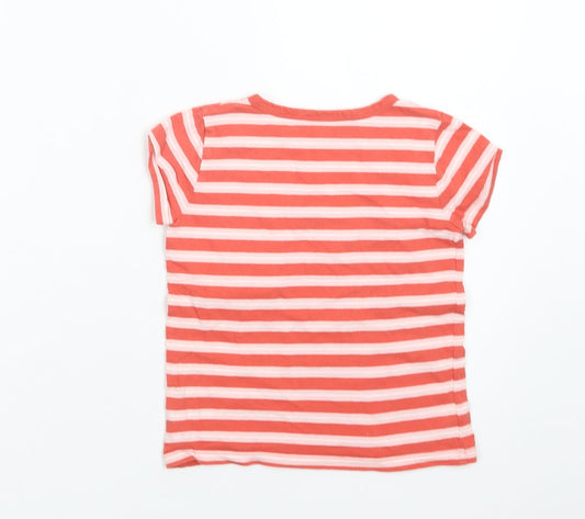 Enfant Terrible Girls Red Striped Cotton Basic T-Shirt Size 3-4 Years Crew Neck - Flamingo