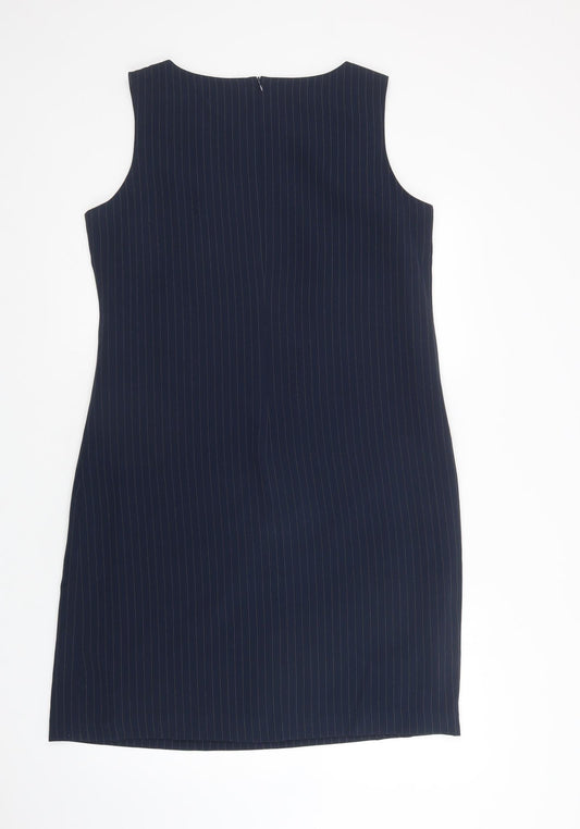 AYC By Joshua Faulk Womens Blue Striped Polyester Pinafore/Dungaree Dress Size 14 Round Neck Zip