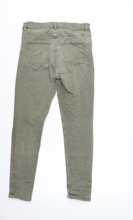 M&S Womens Green Cotton Skinny Jeans Size 12 L31 in Regular Button