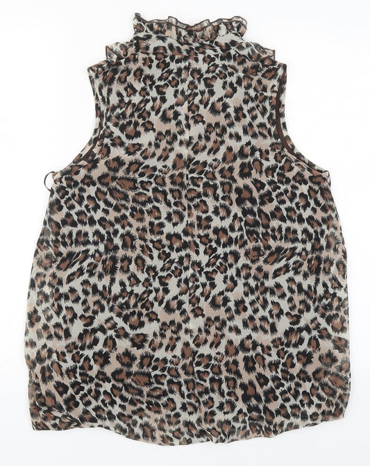 Select Womens Brown Animal Print Polyester Basic Blouse Size 12 V-Neck