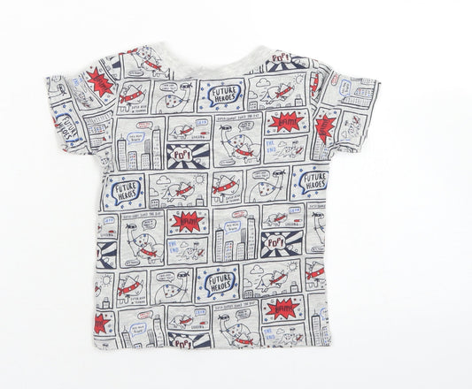 George Boys Grey Cotton Basic T-Shirt Size 6-9 Months Crew Neck - Comic Book