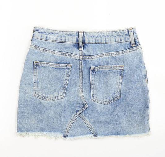 Divided Womens Blue Cotton A-Line Skirt Size 8 Button