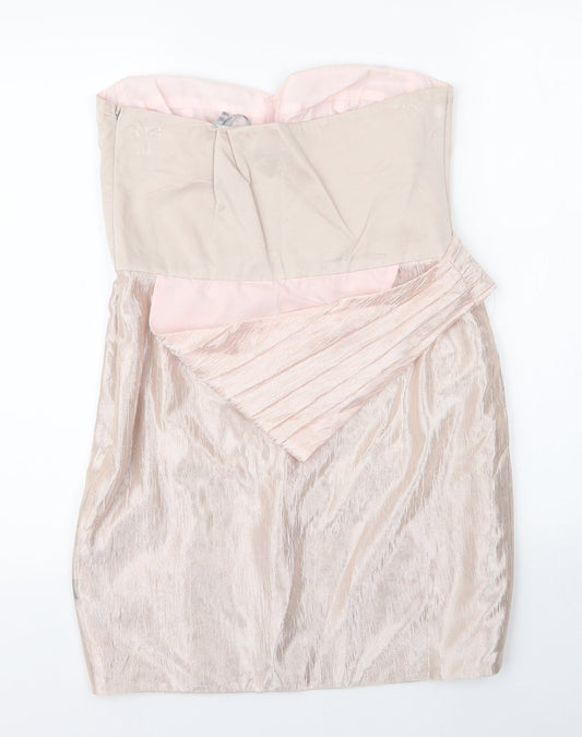 Debenhams Womens Gold Viscose A-Line Size 12 Sweetheart Zip
