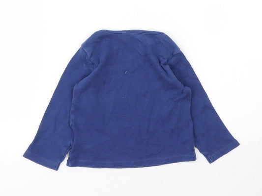 M&S Boys Blue Cotton Basic T-Shirt Size 12 Months Round Neck Button