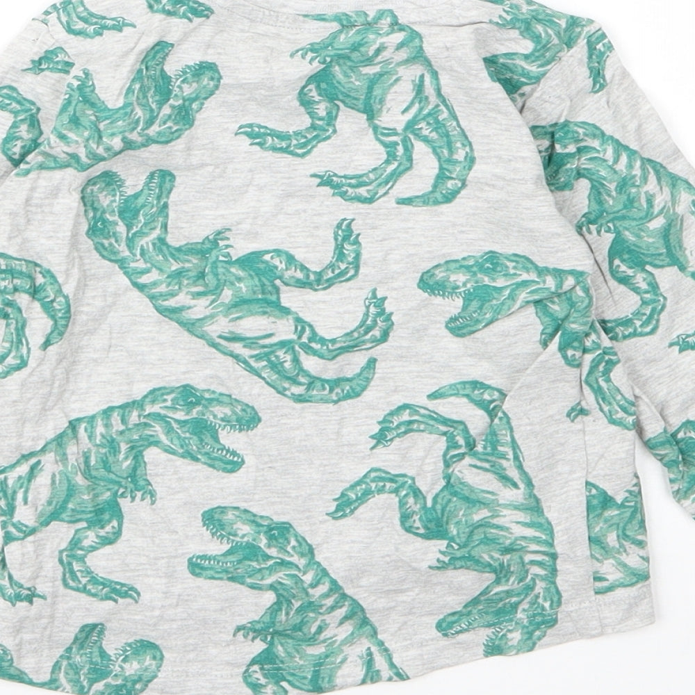 Nutmeg Boys Grey Cotton Basic T-Shirt Size 18-24 Months Round Neck - Dinosaur