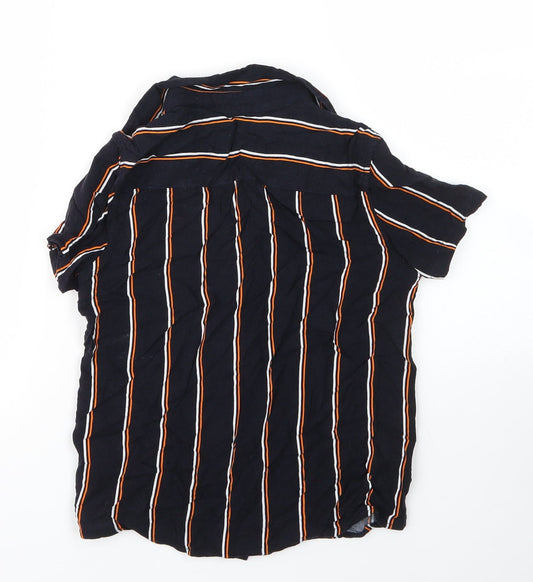 George Boys Blue Striped Viscose Basic Button-Up Size 7 Years Collared Button
