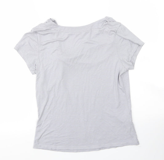 Soon Womens Grey Striped Viscose Basic Blouse Size 12 Cowl Neck