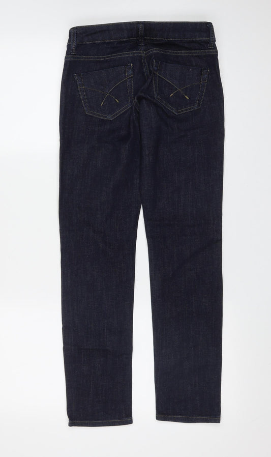 Marks and Spencer Womens Blue Cotton Straight Jeans Size 25 in L28 in Regular Zip