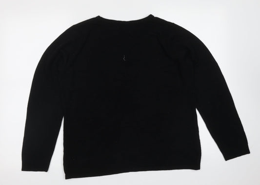 Classic Womens Black Round Neck Acrylic Pullover Jumper Size 18
