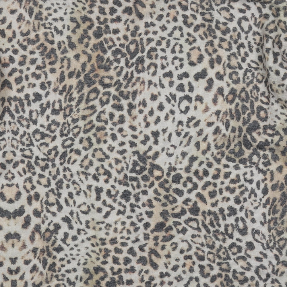 Peacocks Womens Beige Round Neck Animal Print Polyester Pullover Jumper Size 8