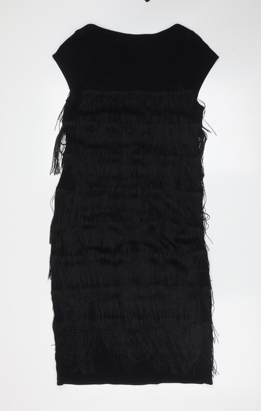 Marks and Spencer Womens Black Viscose Shift Size 10 Round Neck - fringe