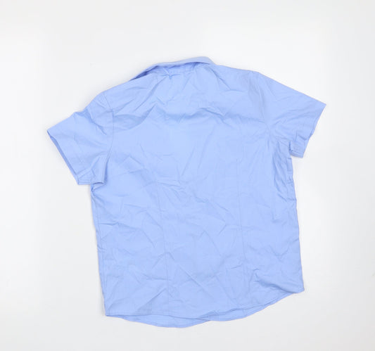 George Boys Blue Polyester Basic Button-Up Size 8-9 Years Collared Button