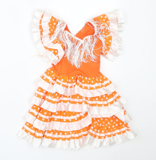 Preworn Girls Orange Polka Dot Polyester Tutu Dress Size 12 Months V-Neck