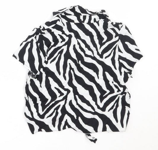 Miss Evie Girls Black Animal Print Viscose Basic Button-Up Size 10-11 Years Collared