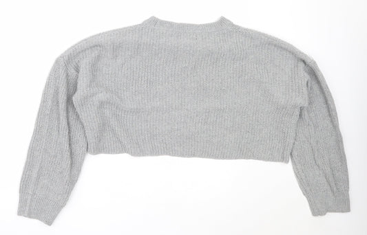 PRETTYLITTLETHING Womens Grey Round Neck Acrylic Pullover Jumper Size M