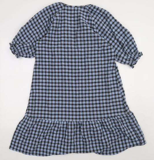 NEXT Womens Blue Check Cotton A-Line Size 10 V-Neck Pullover