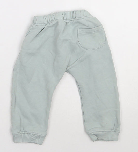 Marks and Spencer Girls Green Cotton Jogger Trousers Size 12-18 Months Tie - Car