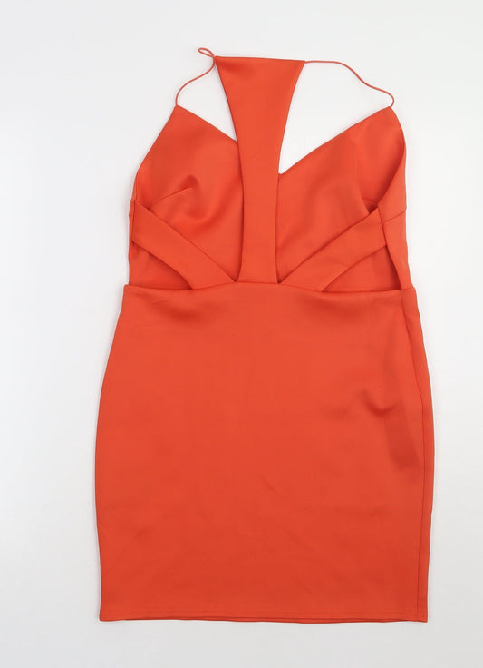 ASOS Womens Orange Polyester Bodycon Size 14 V-Neck Pullover