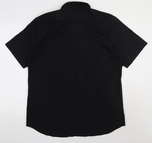 Matalan Mens Black Cotton Polo Size 16.5 Collared Button
