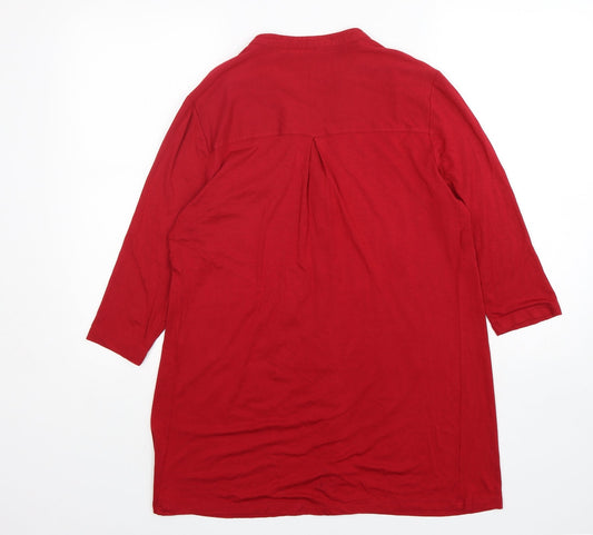 EWM Womens Red Viscose Basic Button-Up Size 10 V-Neck