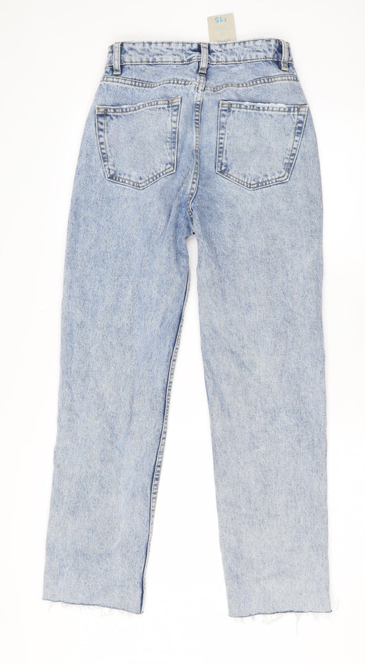 Denim & Co. Womens Blue Cotton Straight Jeans Size 4 L25 in Regular Button